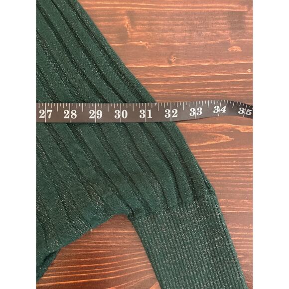 BEBE Sweater L Ribbed Sparkle Kelly Green Classic 80's Batwing Sleeve Disco - Picture 14 of 16